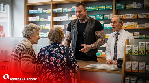 KI-Bild zeigt Muskelmann in der Apotheke