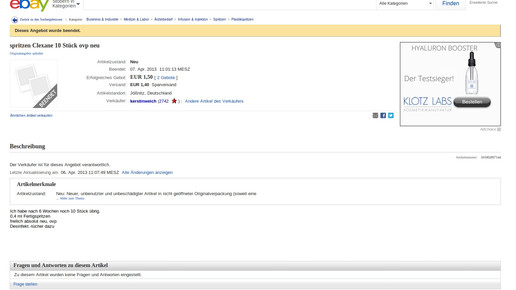 clexane ebay screenshot