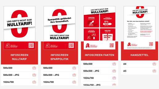 Materialien der Abda auf der Webseite der Abda zur Kampagne „Uns gibts nicht zum Nulltarif“