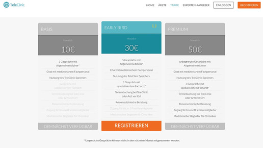 teleclinic tarife screenshot