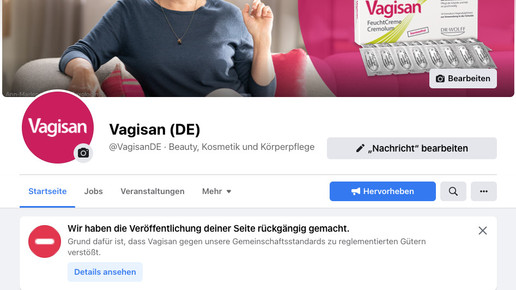 Facebook schaltet Vagisan-Seite ab