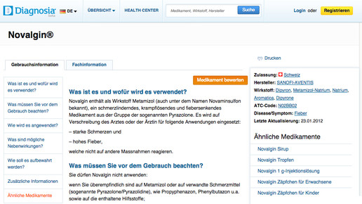 diagnosia novalgin screenshot