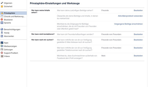 facebook privatsphaere einstellungen screenshot