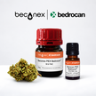Becanex PIEX Bedrocan® 78 % THC-Extrakt — Produktpackshot mit Blüte, 50g-Tiegel und 3g-Flasche