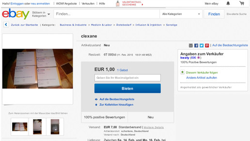 clexane ebay screenshot