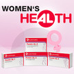 Vier Produktpackungen von ALIUD mit den Produkten Femin AL 1, Femin AL 2, Femin AL 3 und Femin AL 4. Dazu die Überschrift „Womens Health“. 