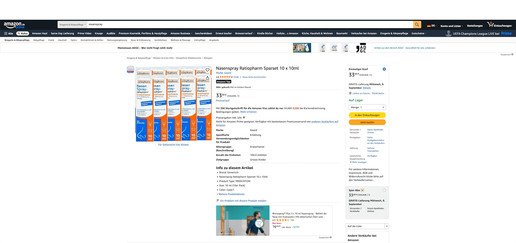 Screenshot von Nasenspray bei Amazon