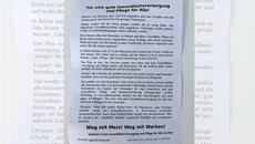 Flugblatt mit dem Titel: „Für eine gute Gesundheitsversorgung und Pflege für Alle!“