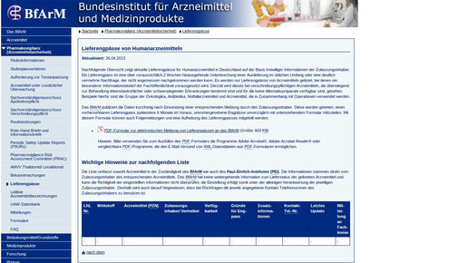 bfarm datenbank lieferengpaesse screenshot