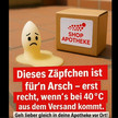 Ein schmelzendes Zäpfchen liegt vor einem Versandkarton von Shop Apotheke.