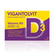 ALT-Text für Packshots: Vier Verpackungen von Vigantolvit® Vitamin D3 in verschiedenen Varianten nebeneinander angeordnet