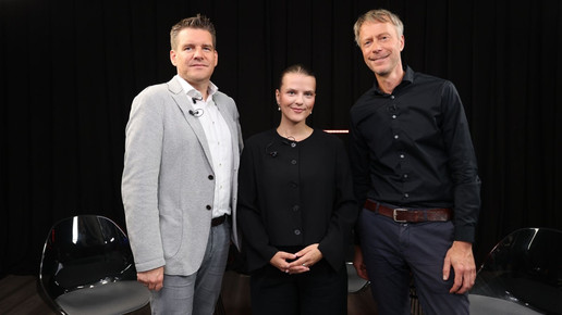 Martin Weidemann, Dr. Emilie Strzoda und Patrick Hollstein im APOTHEKE ADHOC Studio