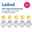 365 Tage Sonnenschutz mit der neuen Ladival® Gesichtslinie „Ladival 365 Tage Sonnenschutz von STADA mit dem Claim ‚Ganzjähriger Schutz trifft auf effektive Pflege‘. In einer Reihe sind fünf gelb-weiße Sonnenschutz-Produkte mit pinkem ‚NEU‘-Hinweis abgebildet. Sichtbar sind folgende Produkte: Ladival Gerötete Haut getönt, Ladival Anti-Aging, Ladival Getönt, Ladival Hautbarriere Repair und Ladival Anti-Pigment Getönt, jeweils mit Lichtschutzfaktor 50+ und 4-fach-Zellschutz-Symbol