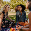 Dekoratives Bild: 3 Frauen sitzen gemeinsam beim Picknick im Park