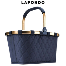 LAPONDO Logo oben im Bild, darunter ein reisenthel Korb in Gold und Dunkelblau.