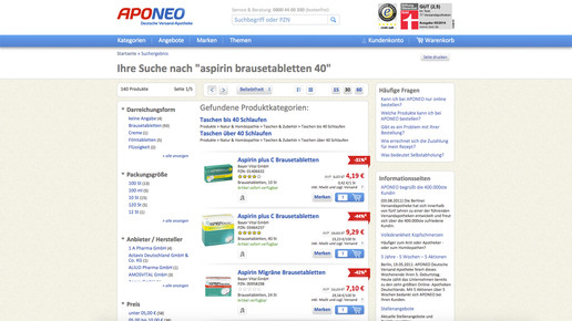 aponeo aspirin uebersicht screenshot