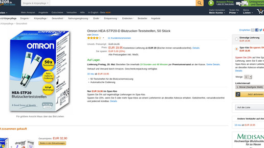 160519 omron blutzuckerteststreifen amazon screenshot