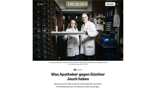 Zeit-Artikel mit Janet und Jan Olgemöller. Titel: Was Apotheker gegen Günther Jauch haben