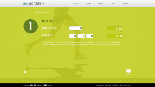 my-sportsdrink konfigurator laufstrecke screenshot