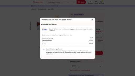Screenshot von Preisangaben bei Shop Apotheke