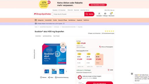 Screenshot von Preisangaben bei Shop Apotheke