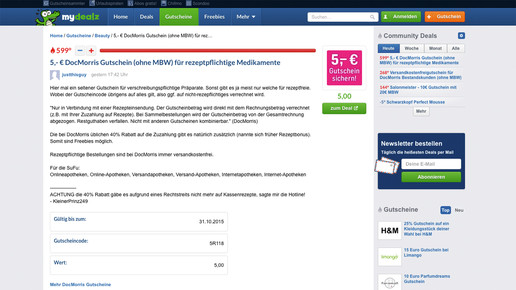 mydealz gutschein screenshot