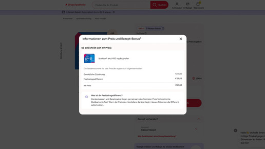 Screenshot von Preisangaben bei Shop Apotheke