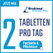 Brukinsa®: Ab sofort mit neuer PZN als Tablette verfügbar Banner mit der Information, dass ab sofort für die Standdarddosierung von Brukinsa® nur noch 2 Tabletten pro Tag eingenommen werden müssen. Zusätzlich ist eine Schaltfläche mit Link zu Fachinformation und Pflichttext enthalten.