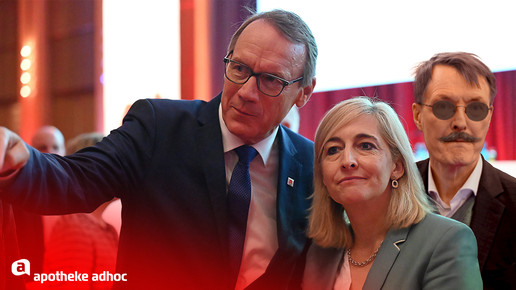 Montage von Thomas Preis mit Nina Warken und im Hintergrund Karl Lauterbach mit Sonnenbrille und falschem Bart