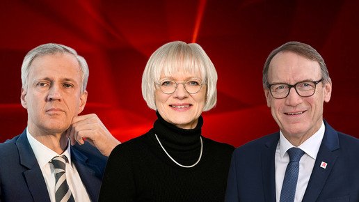 Thomas Müller, Dr. Sabine Richard und Thomas Preis auf einer Kachel