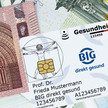 eGK der Kasse BIG direkt gesund, Geldscheine im Hintergrund