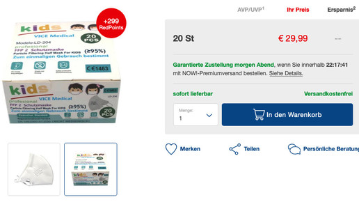 Shop-Apotheke verkauft Kinder-Masken
